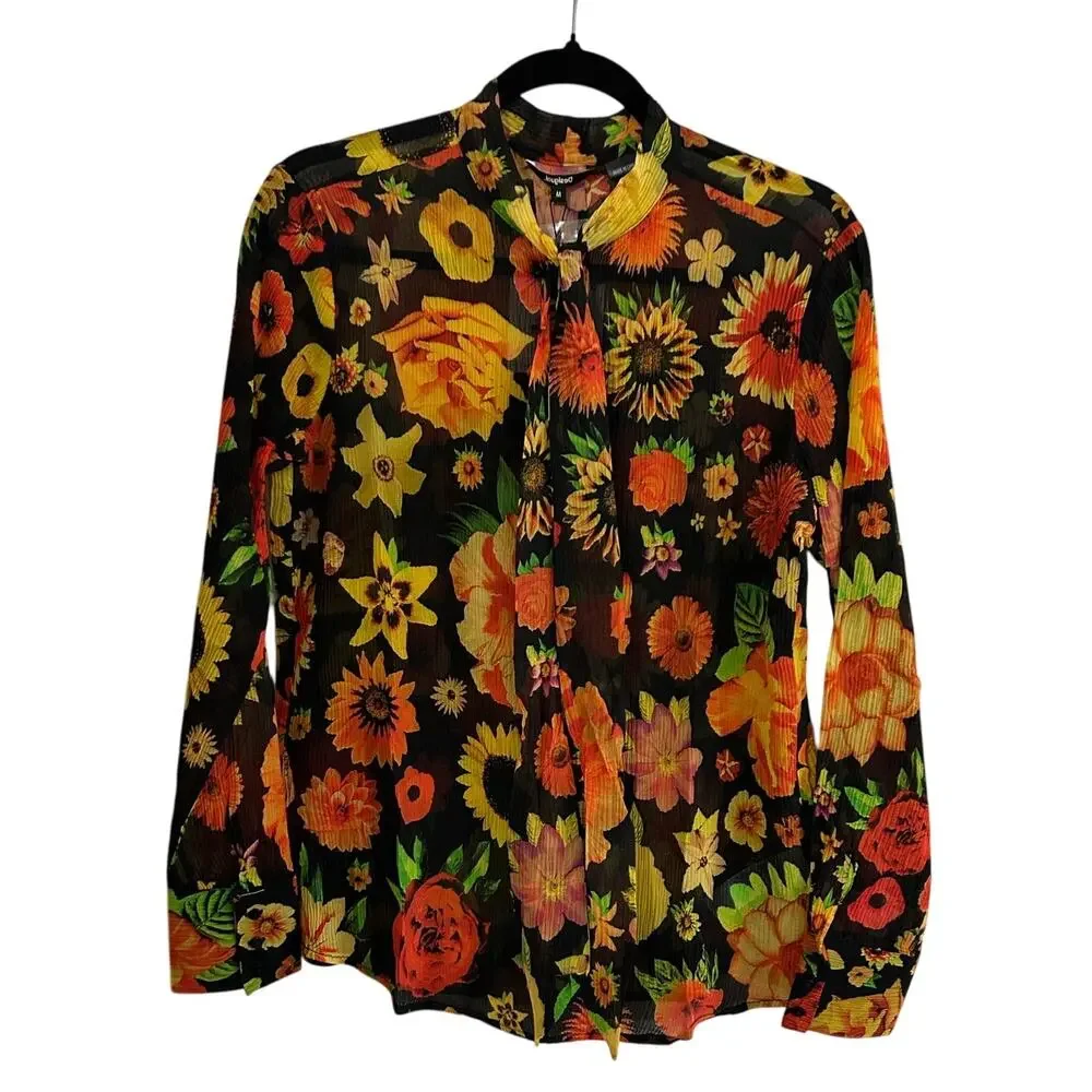 DESIGUAL NWT $145 Flowers Multicolored Cotton Silk Blend Blouse Size US S - Picture 4 of 8